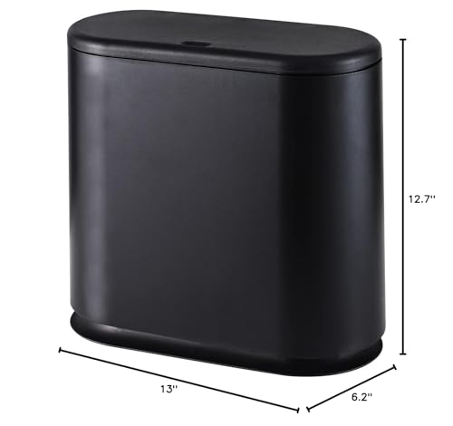 Image of Cq acrylic 12 Liter Rectangular Plastic Trash Can Wastebasket with Press Type Lid,3.17 Gallon Dog Proof Garbage Container Bin for Bathroom,Powder Room,Bedroom,Kitchen,Craft Room,Office (Black)