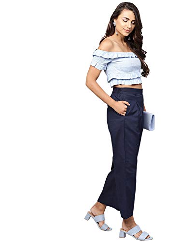 Image of INDO ERA Women's High Rise Cotton Solid Regular Fit Palazzo(Ie14Pl1Bl1097)