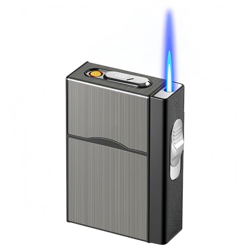 PORFOYO Pitillera Con Encendedor, Pitillera Con Mechero, Encendedor De Tormentas Con Pitillera, Encendedors De Gas, Pitillera Con Usb Recargable, Caja De Cigarrillos Puede Contener 20 Cigarrillos