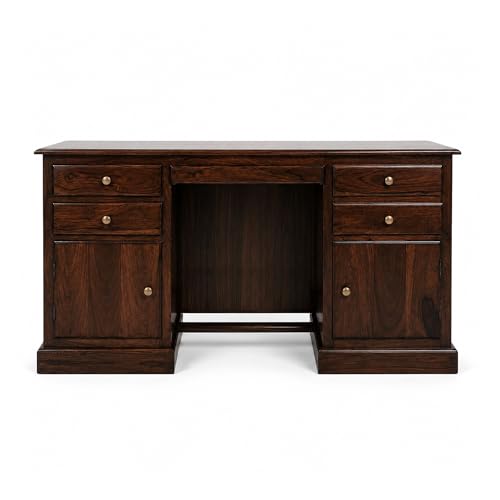 Image of SONA ART & CRAFTS Carmel Solid Sheesham Wooden Study Table for Students Big Size with 4 Drawers & 2 Cabinets Study Desk Table Office Table for Work from Home Writing Office Desk (Walnut Finish)