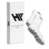 HF Training - 1 Paar Rutschfeste Fußball Socken (kurz) in Weiß mit schwarzen Noppen (Unisex) - Fussball-Socken mit Grip für Damen & Herren - Kurze Anti-Rutsch Fußballsocken - Sport-Socken atmungsaktiv