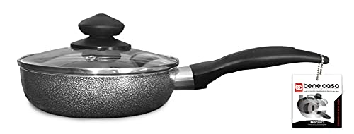 Bene Casa - Black Nonstick Aluminum Frying Pan With Glass Lid (6") - Dishwasher Safe For Easy Cleaning #TOP2