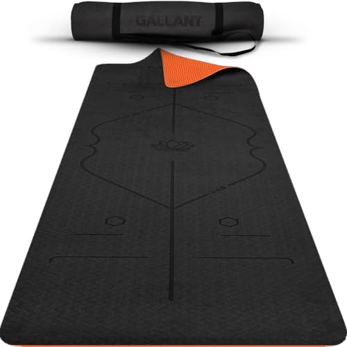 Gallant Yoga Mat - Premium TPE Pilates Mat, Eco Friendly, Non Slip, 183 x 61cm x 6mm Extra Thick Yoga Mats for Women and Men, Exercise Mat for Home Workout - Gym Mat with Lines & Carry Strap