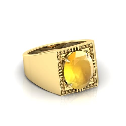 Bague saphir jaune Pukhraj de 12 carats, un bijou de prestige plaqué or ajustable