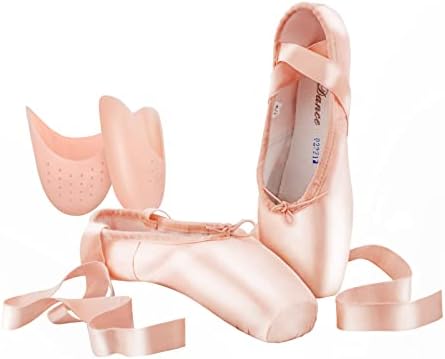 SHOLING Professional Pointe Shoes Satin Ballet Dance Slipper with Ribbons Toe Pads for Womens Girls (Pink, Numeric_7)