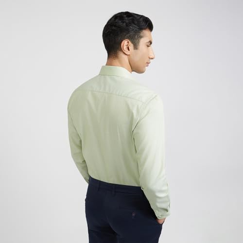 Image of Raymond Men Slim Fit Solid Pattern Pure Cotton Semi Cutaway Collar Full Sleeve Formal Shirt