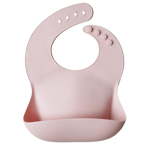 Image of mushie Silicone Baby Bib | Adjustable Fit Waterproof Bibs (Blush)