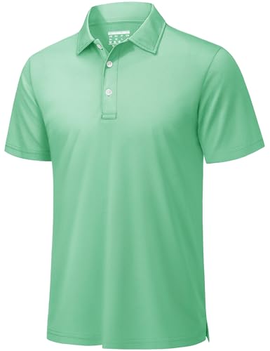 TACVASEN Polo Shirts for Men Golf Shirts Short Sleeve Men Quick Dry Performance Collared Shirt Golf Tennis Work Mint Green, L