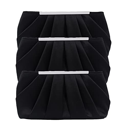 Pochette de soirée noire en satin plissé - Lot de 3 sacs à main élégants pour femme