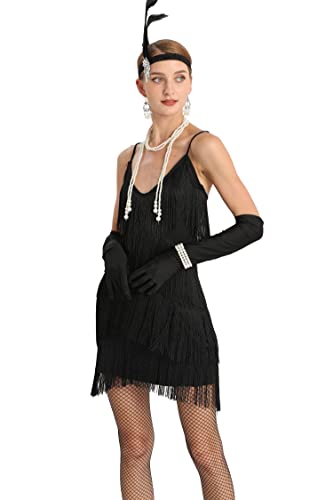 Women 1920s Gatsby Flapper Dress Sexy Open Back Strap Fringed Cocktail Party Dress with 20s Accessories2