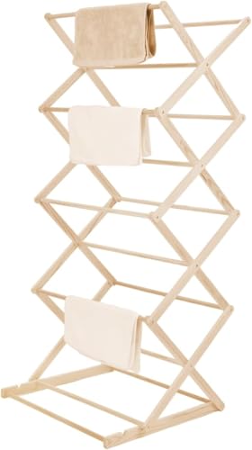 LN COZY CORNER Wooden Clothes Airer Foldable Wooden Clothes Horse Adjustable Laundry Drying Rack Portable & Space-Saving Design for Indoor and Outdoor Use Floor-Mount