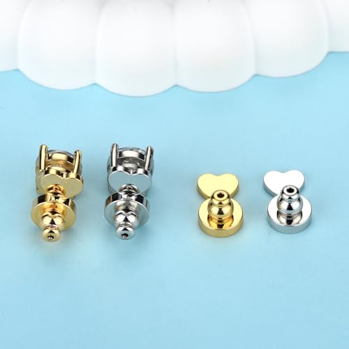 Earring Backs for Droopy Ears,JIACHARMED Heavy Earring Support Backs Replacements for Heavy Earrings Large Heart Lifter Backing for Studs 4pcs Pierced Big Flat Earring Stopper Backs, Mixed Color