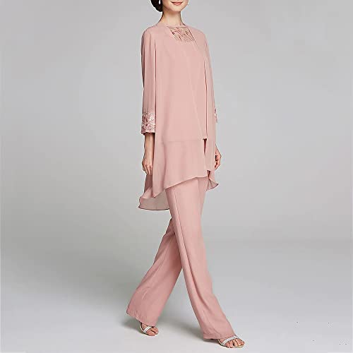 Zongqiven Women's Mother of The Bride Pants Suits Full Length Chiffon Lace 3/4 Sleeve 3 Pcs Wedding Sets3