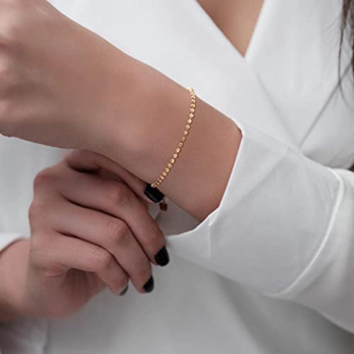 MEVECCO Gold Beaded Bracelets,18K Gold Plated Handmade Minimalist Stackable Thin Bracelets Round Balls Chain Dainty Bracelet for Women4
