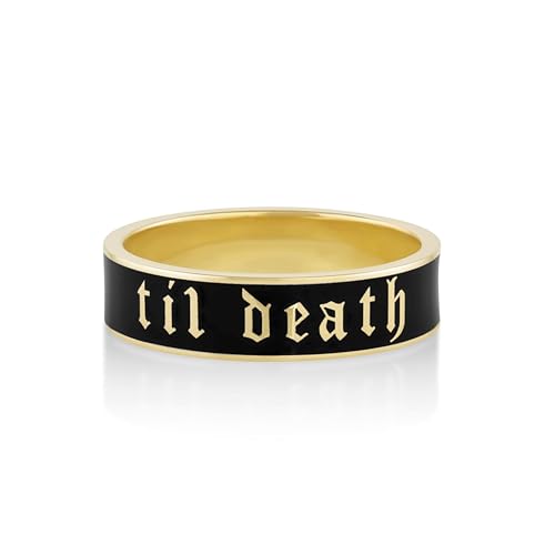Sterling Silver 925 Till Death Promise Band Ring | Yellow Gold Plated With Black Enemal (8)