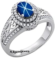 Star Sapphire Ring 925 Sterling Silver Ring Vintage Ring Lab Created Lindy Star Ring Blue Star Sapphire Ring Wedding Ring Engagement Ring for her