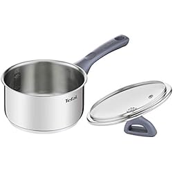 Cacerola 18 Cm Tefal Daily Cook - Base reforzada, aptas para todo tipo de cocinas incluido inducción, gran conductividad y resistencia con materiales reciclados, Cazo de acero inoxidable de 18 cm, 2.1 Litro