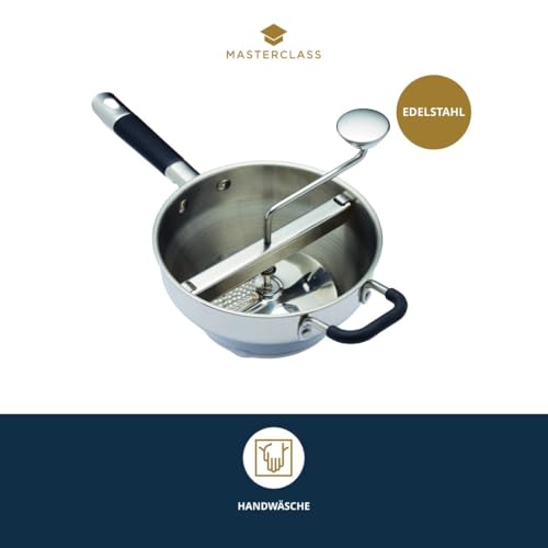 Foto von MasterClass Lebensmittelmühle, Pürierstab, manuelle Lebensmittel- und Gemüsemühle, Edelstahl, 43,5 x 21 x 19,5 cm, Silber