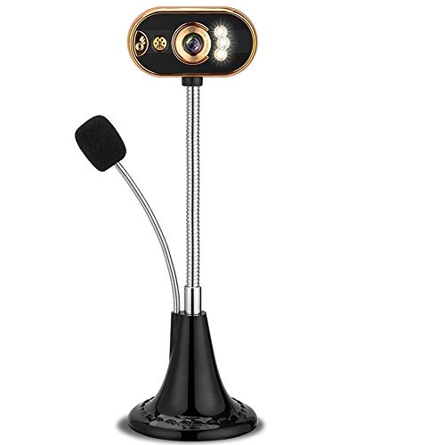 AGGJ webカメラ 内蔵のデスクトップ、ノートブックホームビデオのためのノイズリダクションマイクナイトビジョン補助光、コンピューターカメラとUSBを無料ドライブWebカメラ、HDウェブカメラ (Color : Gold)