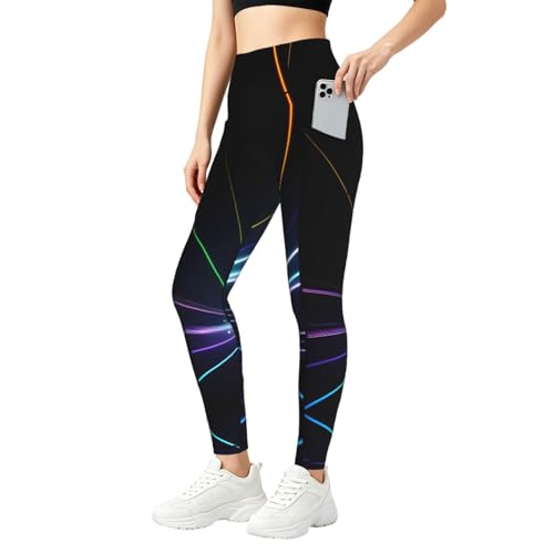 Pantalones de yoga de cintura alta con bolsillos para running con estampado láser
