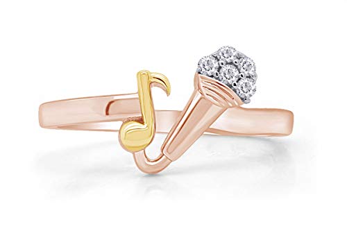 Round White Natural Diamond Accent Mic & Music Note Two Tone Ring2