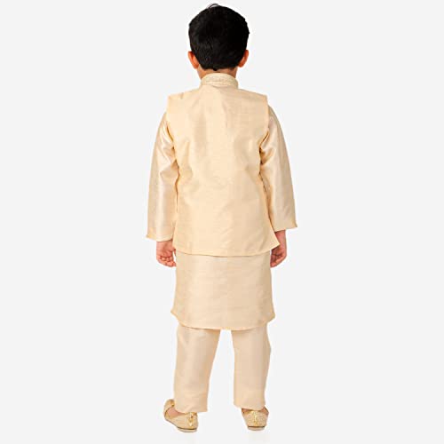 Image of Pro-Ethic Style Developer Kurta Pajama For Kids Boys With Waistcoat | Silk | Floral | Traditional Dress (S-200)
