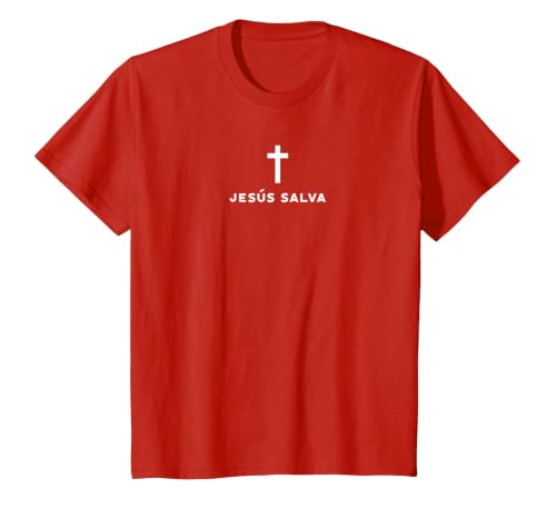 Jesus Saves Minimal Christian Spanish Language T-Shirt, Youth, Red, Medium