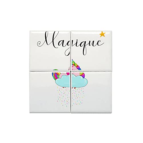 Carreaux céramique licorne rose 20x20 cm pour déco murale enfant
