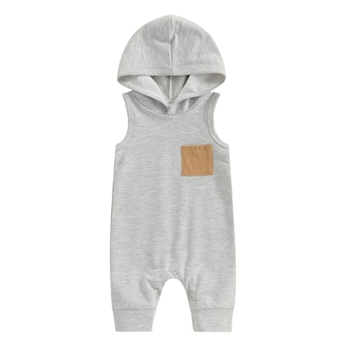 Image of BemeyourBBs Newborn Baby Boy Smmer Clothes Hooded Sleeveless Romper Jumpsuit One Piece Outfit