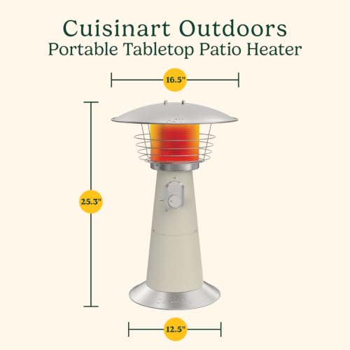 Image of Cuisinart Portable Tabletop Patio Heater, 11,000 BTU Outdoor Propane Heater with Safety Tilt Switch and Adjustable Heat, Burner Screen Guard, 30 sq. Foot Heat Range, Bone