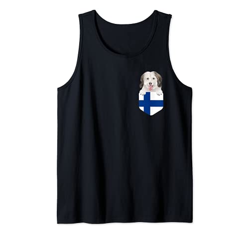 Finland Flag Coton de Tulear Dog In Pocket Tank Top, Black, S