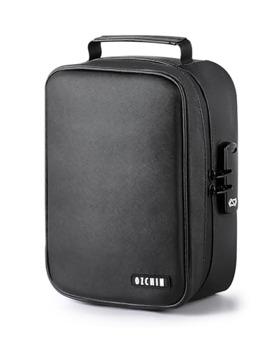 OZCHIN Smell Proof Bag with Combination Lock Tobacco Pipe Pouch Bag File Organizer Case Container Medicine Lock Box Odorless Storage Bag Great Gift for Friend (Black, L)