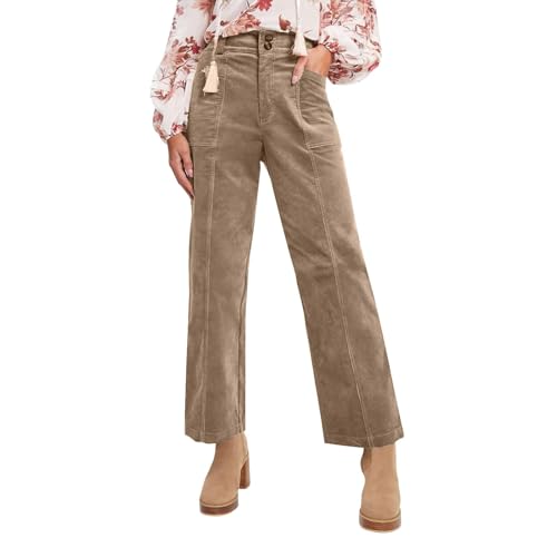 Corduroy Pants Women High Waisted Work Pants Baggy Lounge Wide Leg Trousers Casual Elastic Waist Pant with Pockets