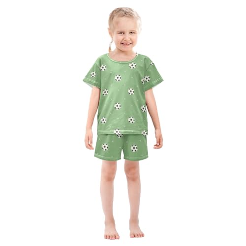 ALAZA Soccer Cartoon Green Pajamas Set Short Sleeve Cotton Sleepwear Summer Pjs 2 Piece 5-14Y3