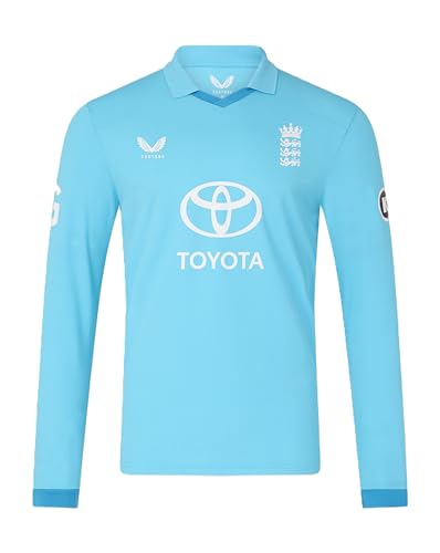 Image of Castore England Cricket Men's ODI Replica Long Sleeve Shirt, Blue Attoll, 3XL