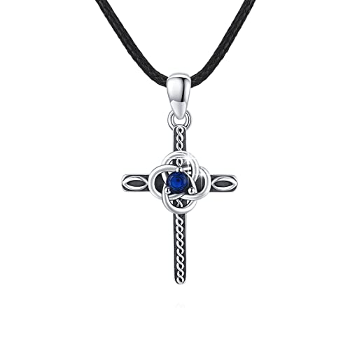 Collar de cruz para mujer con cruz celta de plata de ley 925 llamas/celtas/piedra lunar/circonia cúbica/cruz colgante cristiano Jesús collar vintage joyas para mujeres hombres hombres, Plata esterlina Cover