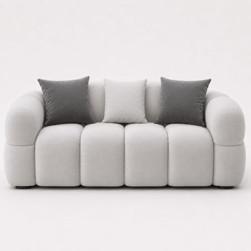 Image of FURNY Luxury Nimbus 2 Seater Bubble Cloud Sofa Set for Living Room | Boston Fabric Upholstered | Modern Cushioned Comfortable Couch for Home Office & Drawing Room | Light Grey