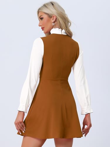 Image of Allegra K Tie Neck Dresses for Women's 1960s Vintage Long Sleeve Contrast Color Dress