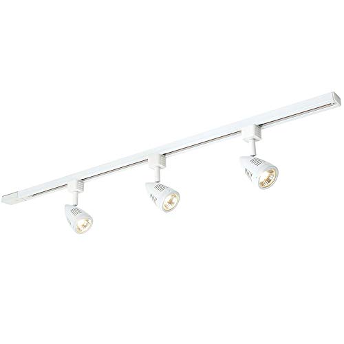 1m Long Adjustable Ceiling Track Spotlight Kit – Gloss White – 3X 50W MAX GU10 Lamp Bulbs Required - Kitchen Shop Corridor Downlight – Modern Dimmable Multi-Light Moving Rail System Fitting
