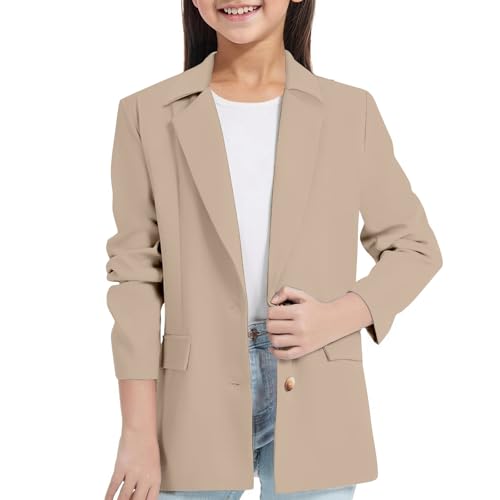 Kids Girl's Dressy Casual Blazer Jackets with Pockets Long Sleeve Lapel Open Front Dress Tops with Inner Pocket Solid Color Suit Coats Y2k Preppy Back to School Clothes for Girls 3-14Y Cocktail Jacket