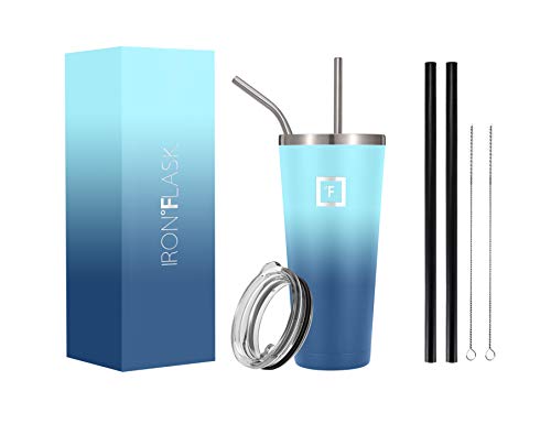 IRON °FLASK Classic Tumbler - 16 Oz 24 Oz 32 Oz Vacuum Insulated Stainless Steel Hot Cold Modern Double Walled Simple Thermo Travel Mug Hydro Water Metal Canteen Blue Waves 32 Oz