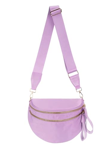 Image of Pure Colour Crossbody Bag Bum Bag for Women,Spacious Purse Fanny Packs Belt Bag,Oversized Bum Bag (Colour Bum Bag-Light Purple)