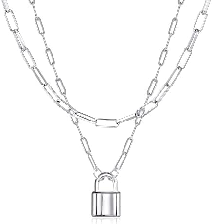 BOUTIQUELOVIN 14K Gold Plated Lock Necklace for Women Paperclip Link Chain Padlock Necklace Non-Tarnish
