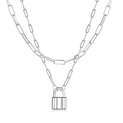 B-2 PCS Silver Layered Chain Lock Necklaces