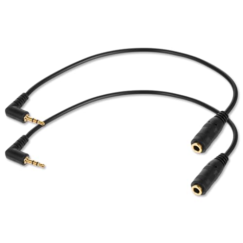 2 Pcs 2.5mm Male to 3.5mm Female Adapter Gold Plated 2.5mm Male to 3.5mm Female Stereo Audio Jack Adapter Cable 90 Degree Right Angle Connector 6 inch Cord for Radios Headphones Recorder Camera