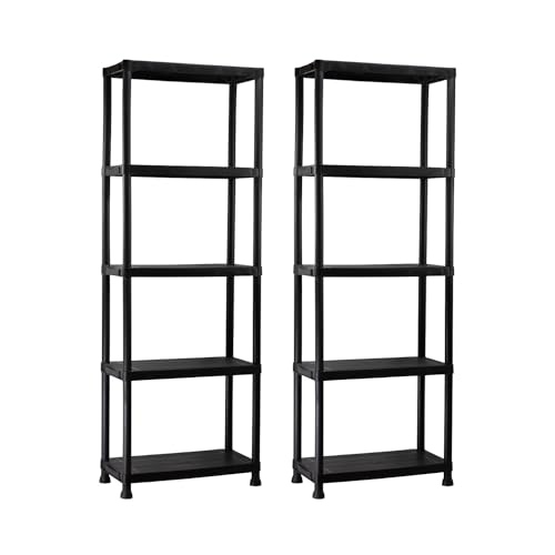 THINIA HOME - Pack 2 Estanterías Almacenaje, Polipropileno PP, Multiusos, Hogar, Trastero, Domitorio y Cocina, 5 Baldas, Carga 125Kg, 61x31x171cm (Largo x Ancho x Alto), Negro