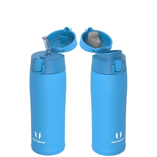 Super Sparrow Borraccia Termica, Acciaio Inox Bottiglia Termica - 500ml - Senza BPA Termos, Borracce Termiche Bambini - Include 2 Coperchi con Cannuccia e Coperchio Sportivo