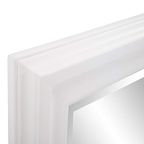 Image of Howard Elliott George Rectangular Matte White Wall Mirror, Rectangle Hanging Wood Framed Vanity Mirrors for Home Decor, Living Room, Bathroom, Bedroom, or Hallway, 24 x 36 Inch