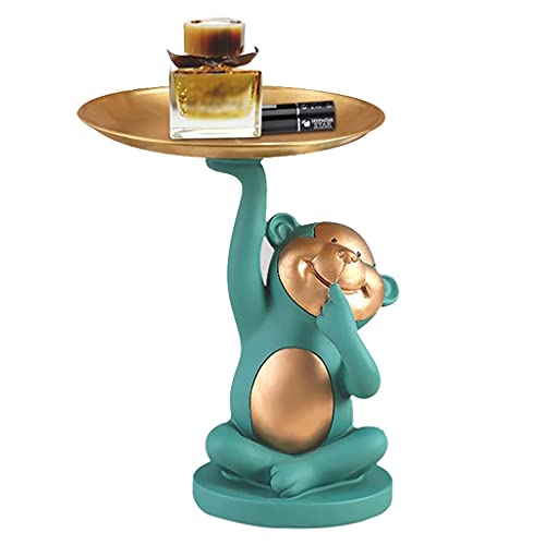 JHYS Plateau à clés Plateau à Bijoux Creative Monkey Sculpture Poupée Table Basse Plateau de Rangement de Fruits Plateau de Parfum pour Commode Plateau décoratif (Vert, 20 * 22,5 cm)