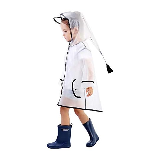 Chaqueta Impermeable para niños Chaqueta Impermeable Impermeable Duradera y translúcida del Cabo Ropa Ligera para la Lluvia Rain Slicker Poncho con Capucha portátil para niño para niña Transparente
